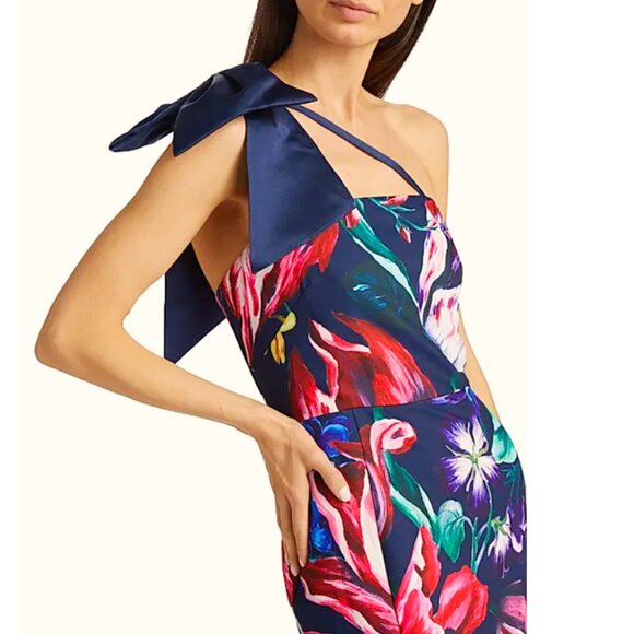 Marchesa Notte Florilegium One Bow Shoulder Floral Mikado Satin Gown sz 4 $895 - Picture 2 of 16